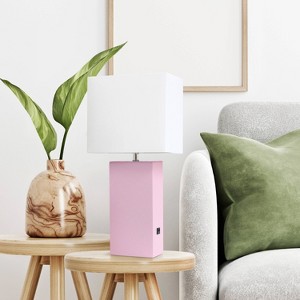 21" Lexington Leather Base Modern Home Decor Bedside Table Lamp with USB Charging Port and Fabric Shade - Lalia Home - 1 of 4
