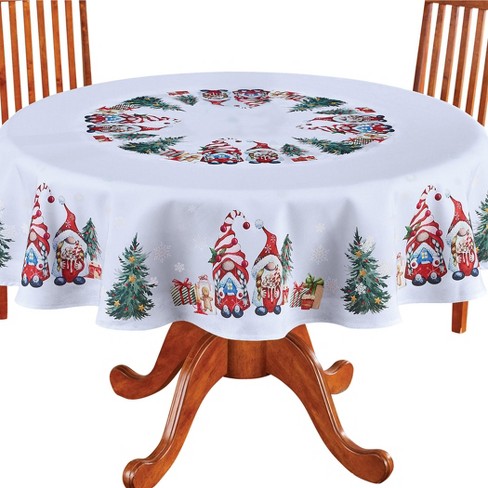 Collections Etc Festive Christmas Gnomes Printed Tablecloth Round : Target