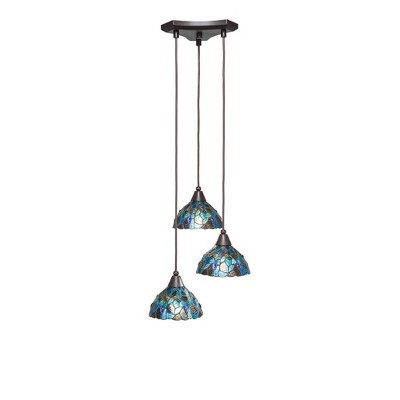 Toltec Lighting Europa 3 - Light Pendant in  Dark Granite with 7" Blue Mosaic Art Glass Shade