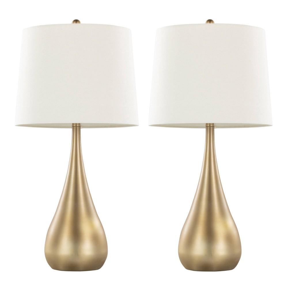 Photos - Floodlight / Street Light LumiSource Set of 2 Pebble 29" Contemporary Metal Table Lamps Gold Metal with White Linen Shade from Grandview Gallery : UL