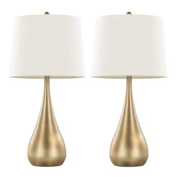 LumiSource (Set of 2) Pebble 29" Contemporary Metal Table Lamps Gold Metal with White Linen Shade from Grandview Gallery