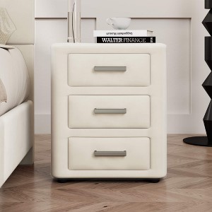 ORRD Velvet Nightstand with 3 Drawers, Beige, Night Table for Bedroom & Living Room - 1 of 4