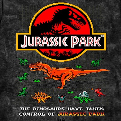 Jurassic Park Boys Jurassic Park Dinosaur T-Shirt - Juassic World Classic Movie - 8Bit Dinosaur T-Rex Rawr Tie Dye Shirt (Black Wash, X-Large) — фото 2