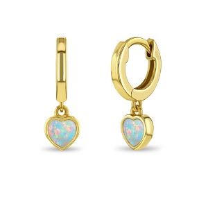 Girl's Opal Heart Dangle Hoop Gold Plated Sterling Silver Earrings - In Season Jewelry - 1 of 4