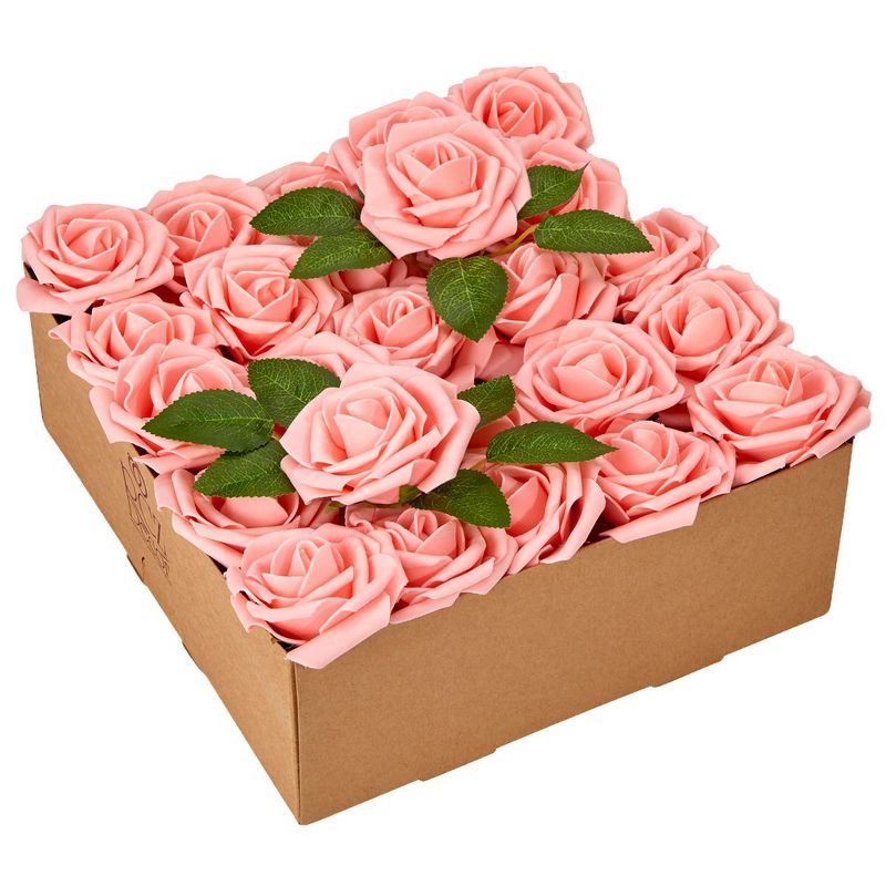 RCZ Décor Artificial Foam Roses for Decoration, Attractive Fake Flowers for DIY Wedding Centerpieces, Includes: 50 Roses with Stems and 20 Leaves, 1 of 7