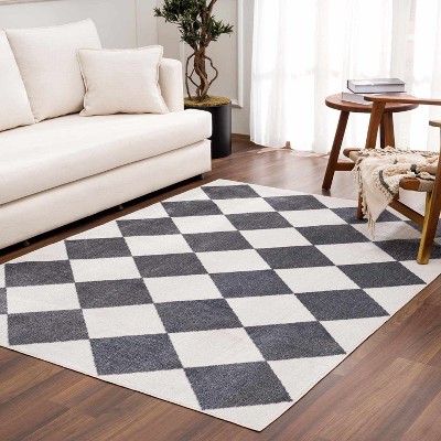Hauteloom Ulric Navy Blue Diamond Washable Area Rug