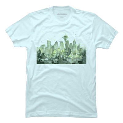 Men's Design By Humans Seattle Space Needle Watercolor By OlechkaDesign T-Shirt