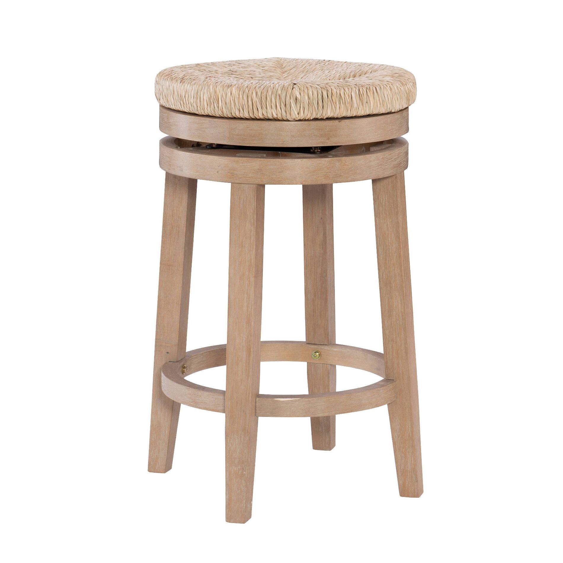 Noah Swivel Backless Counter Height Barstool Natural - Powell: Rubberwood Base, Jute Seat, 360° Swivel