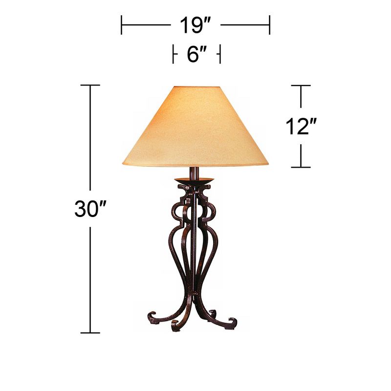 Franklin Iron Works Rustic Table Lamp Open Scroll 30" Tall Wrought Iron Parchment Empire Shade for Living Room Family Bedroom Bedside, 3 of 7