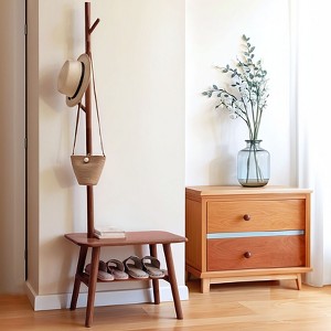 Christopher Knight Home Carpenter Mid-Century Modern Natural Solid Wood Shoe Stool With Cloth Hanger - 1 of 4