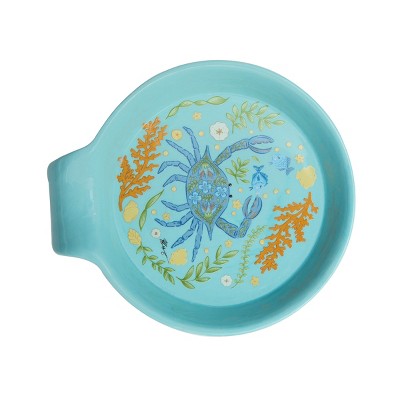 Beachcombers Blue Crab, Seaweed & Coral Ceramic Spoon Rest - Nautical Coastal Decor