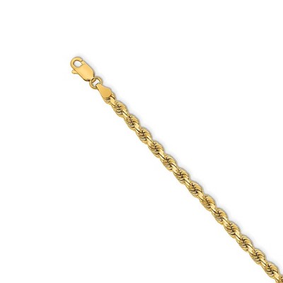 Black Bow Jewelry 3.75mm 14k Yellow Gold, Solid Diamond Cut Rope Chain Bracelet