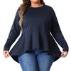 Agnes Orinda Women's Plus Size Crew Neck Long Sleeve High Low Asymmetrical Hem with Belt Blouses - 2 of 4