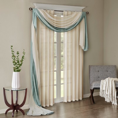 Cream Sheer Polyester Ground Length Window Drapes