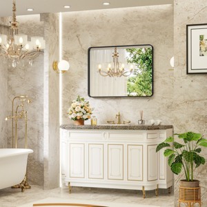 SEVOBAL Decorative Wall Mirrors Bathroom Contemporary Design Wall Mirror  Long Lasting Durable For Vanity Living Room, Black, 39.3"*1.3"*29.5" - 1 of 4