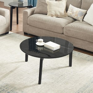 NicBex Modern Imitation Marble Round Coffee Table with Solid Wood Legs,Rubber Wood Side Table,Center Table for Living Room - 1 of 4