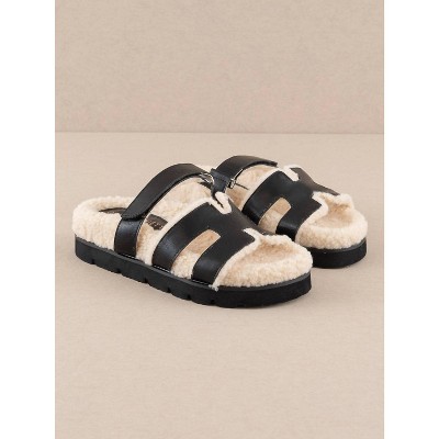 Women's Wo's Faux Shearling Slide Sandal - OASIS SOCIETY