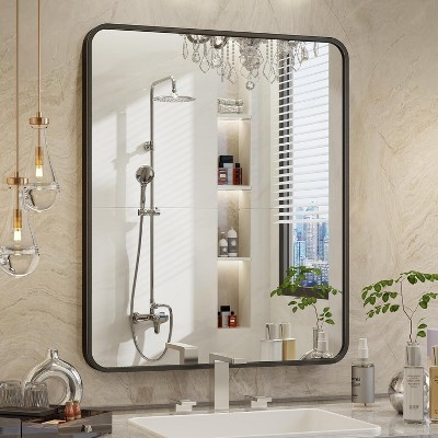 Square Bathroom Mirror for Over Sink, Modern Metal Frame Shatterproof Wall Mirror