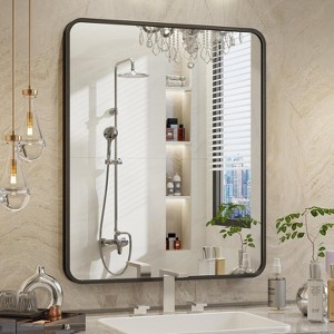 Square Bathroom Mirror for Over Sink, Modern Metal Frame Shatterproof Wall Mirror - 1 of 4