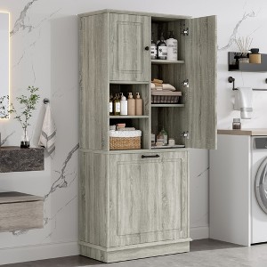 ORRD Tall Storage Cabinet with Adjustable Shelves, Flip-Out Basket & Enclosed Cabinets, MDF with Alloy Handles - 1 of 4