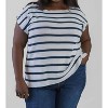 Women's Short Sleeve Striped Button Shoulder Top - Plus Size - mat fashion - 3 of 4
