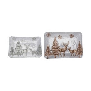 Transpac Glass 12.2 in. Multicolor Christmas Winter Landscape Scene Platter Set of 2 - 1 of 4