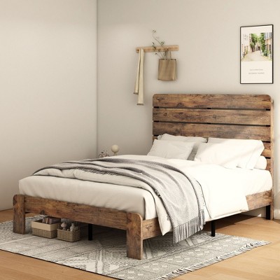 NicBex Full/Queen/King Natural Style Bed Frame with Wooden High Headboard,Modern Platform Bed for Bedroom,No Box Spring Needed