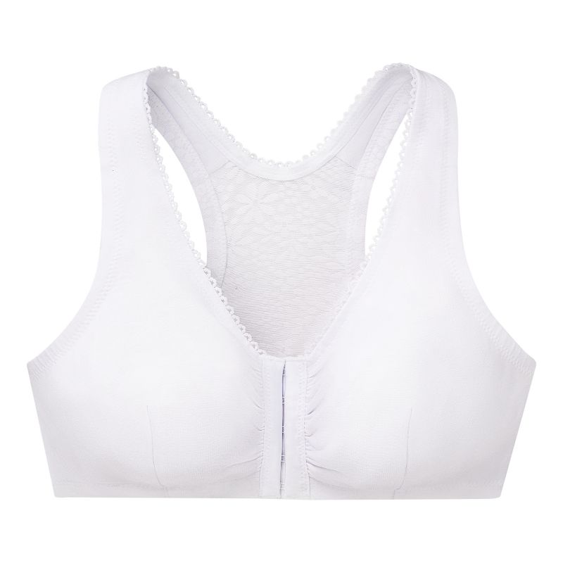 Glamorise Womens Front-Closure Cotton T-Back Comfort Wirefree Bra 1908 White, 4 of 5