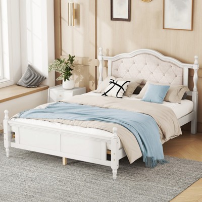 Queen Size Bed Frame with Headboard, Rustic Wood Platform Bed Frame, Wood Slat Support,No Box Spring Needed, Easy Assembly