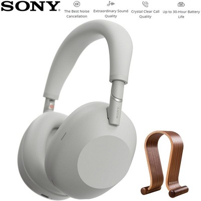 Sony Best Wireless Noise Canceling Headphones Platinum Silver + Wood Stand