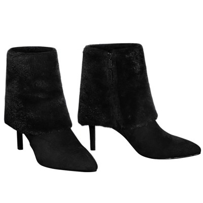 BLISSFUL STEP Women's Faux Fur Stiletto Heel Pointed Toe Ankle Boots