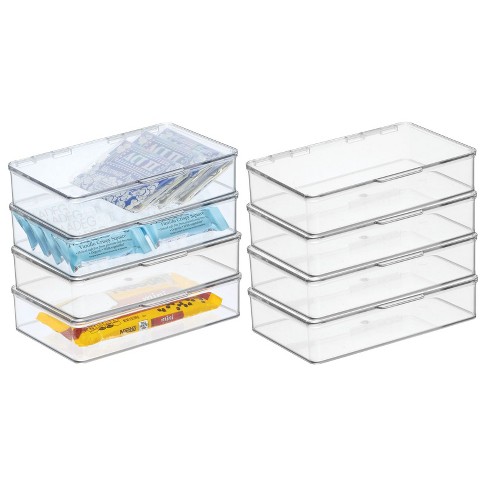 Mdesign Plastic Bathroom Vanity Storage Organizer Box, Hinged Lid, 4 Pack,  Clear : Target
