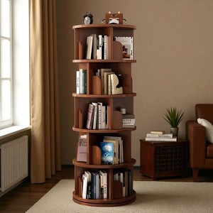 Mshliw 5-Tier 360° Rotating Bookshelf, Round Spinning Bookcase Tower with Space-Saving Design for Bedroom, Living Room, and Office - 1 of 4