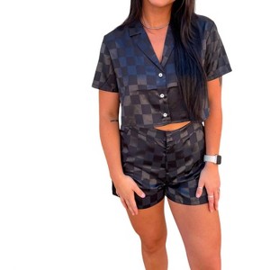 Women's Angela Checkered Satin Top & Shorts Set - ENSEMBLE - 1 of 3