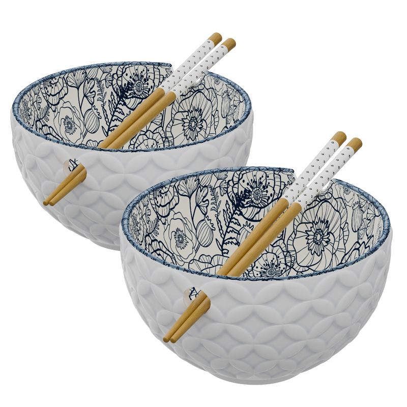 American Atelier Stoneware Ramen Bowl with Chopsticks, Set of 2, Udon Noodle Bowls, Soup Bowl for Kitchen, 6" D 21 Oz, 1 of 7