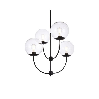 Adjustable Height Black Iron Globe Pendant with Clear Glass Shade