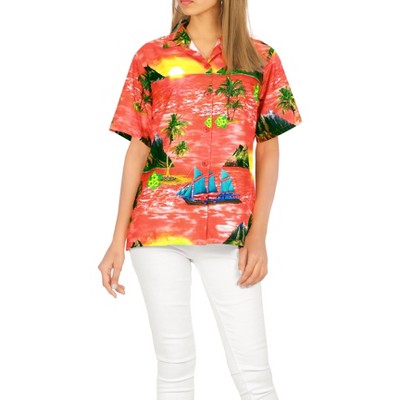 LA LEELA Button Down Shirt for Women Summer Beach Party Colorful Shirt Hawaiian TShirts Short Sleeve Button Up Shirts Colorful for Women
