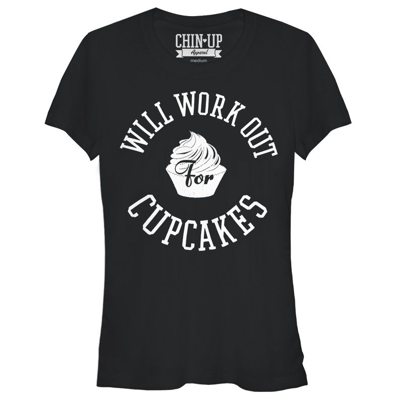 Juniors Womens CHIN UP Work Out for Cupcakes T-Shirt, 1 of 4