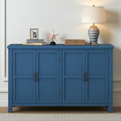 Farmhouse 4-Door Sideboard Storage Cabinet with Adjustable Shelves, Pinewood Legs, Retro Metal Handles, for Kitchen, Dining Room