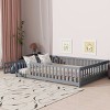 Queen Size Floor Bed for Kids, Safe Montessori Bed with Fence and Door, Low Profile Platform Bed with Guardrails, Wood Frame Bed-Baofuwish - 2 of 4