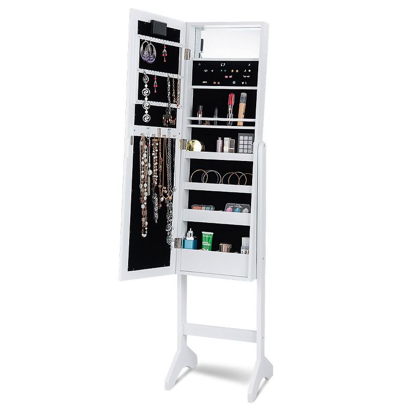 Tangkula LED Lighting Mirrored Jewelry Cabinet Armoire Free Standing Dressing Organizer, 4 of 10
