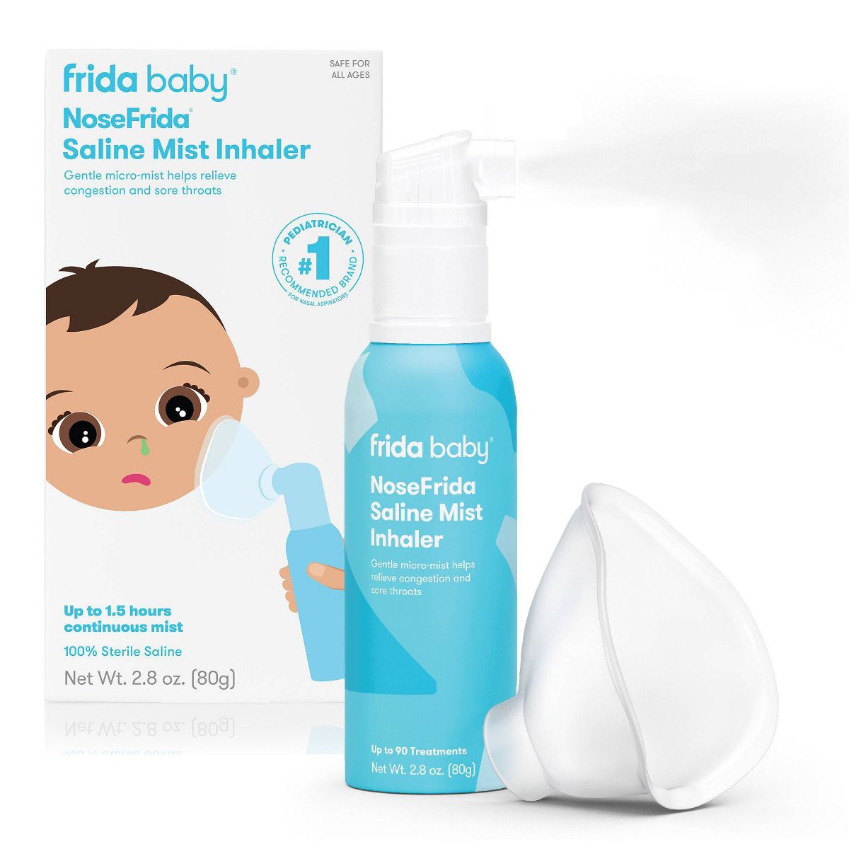 Frida Baby Saline Mist Nasal Inhaler, Decongestant for Congestion Allergy Relief for Babies Kids with Mask: 1-Pack