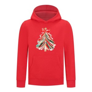 Everyday Kids Christmas Collection Red & Gold Painted Tree Girls Pullover Hoodie – Holiday Sweatshirt - 1 of 4
