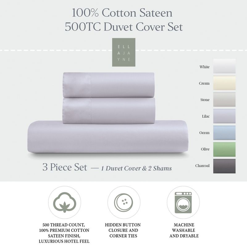 Ella Jayne 100% Luxe Cotton Sateen Duvet Cover Set, 3pc - Smooth, Breathable, Comfort, 3 of 6