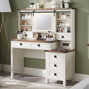 SinCiDo 48" Farmhouse Makeup Vanity Desk w/ Sliding High Definition Mirrors, Charging Station, LED Lights, 7 Drawers & Shelves, Bedroom Vanity Desk - 1 of 4