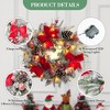 24" Pre-Lit Christmas Wreath,Artificial Christmas Wreath with Bow Ribbon, Pinecones, Berries and Ball Ornaments,Led Lights Xmas Wreath for Home Decor - 2 of 4