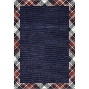 Washable Modern Bordered Plaid Rug Non Slip Low Pile Rug Soft Throw Floor Cover Foldable Indoor Carpet for Living Room Bedroom Playroom Nursery - 1 of 4