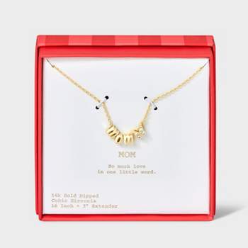 14k Gold Dipped "MOM" with Cubic Zirconia Butterfly Slider Pendant Necklace - A New Day™ Gold