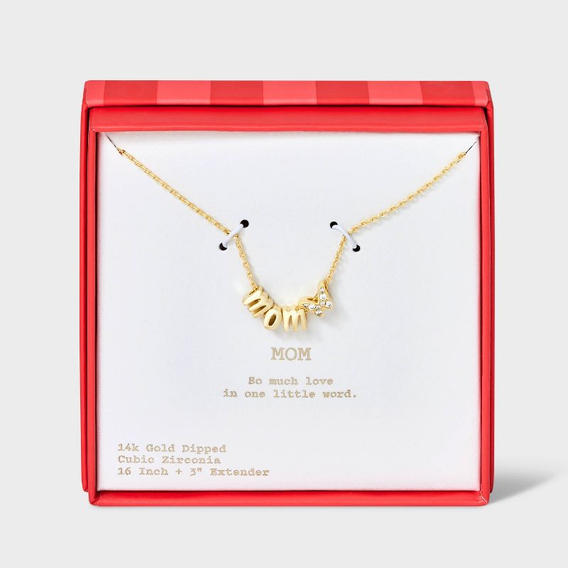 14k Gold Dipped &#34;MOM&#34; with Cubic Zirconia Butterfly Slider Pendant Necklace - A New Day&#8482; Gold, 1 of 6