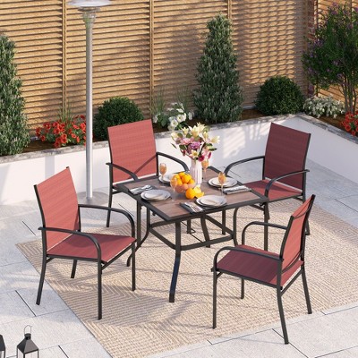 Captiva Designs 5pc Patio Dining Set with Slat-top Steel Table & Sling Fixed Chairs